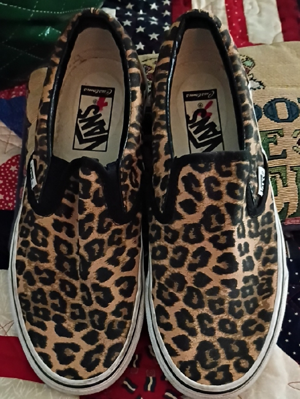 Vans Leopard Print Slip-On in Black and Tan